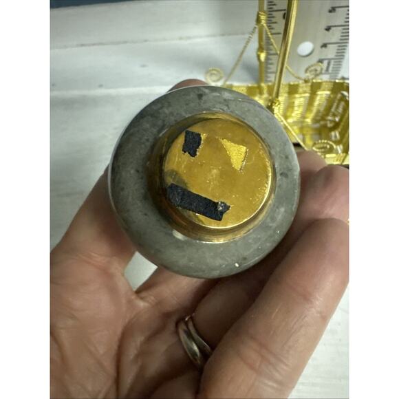 Vtg Salt Pepper Shaker Set Vintage Marble Brass In Gold Hardware Basket - Picture 4 of 5